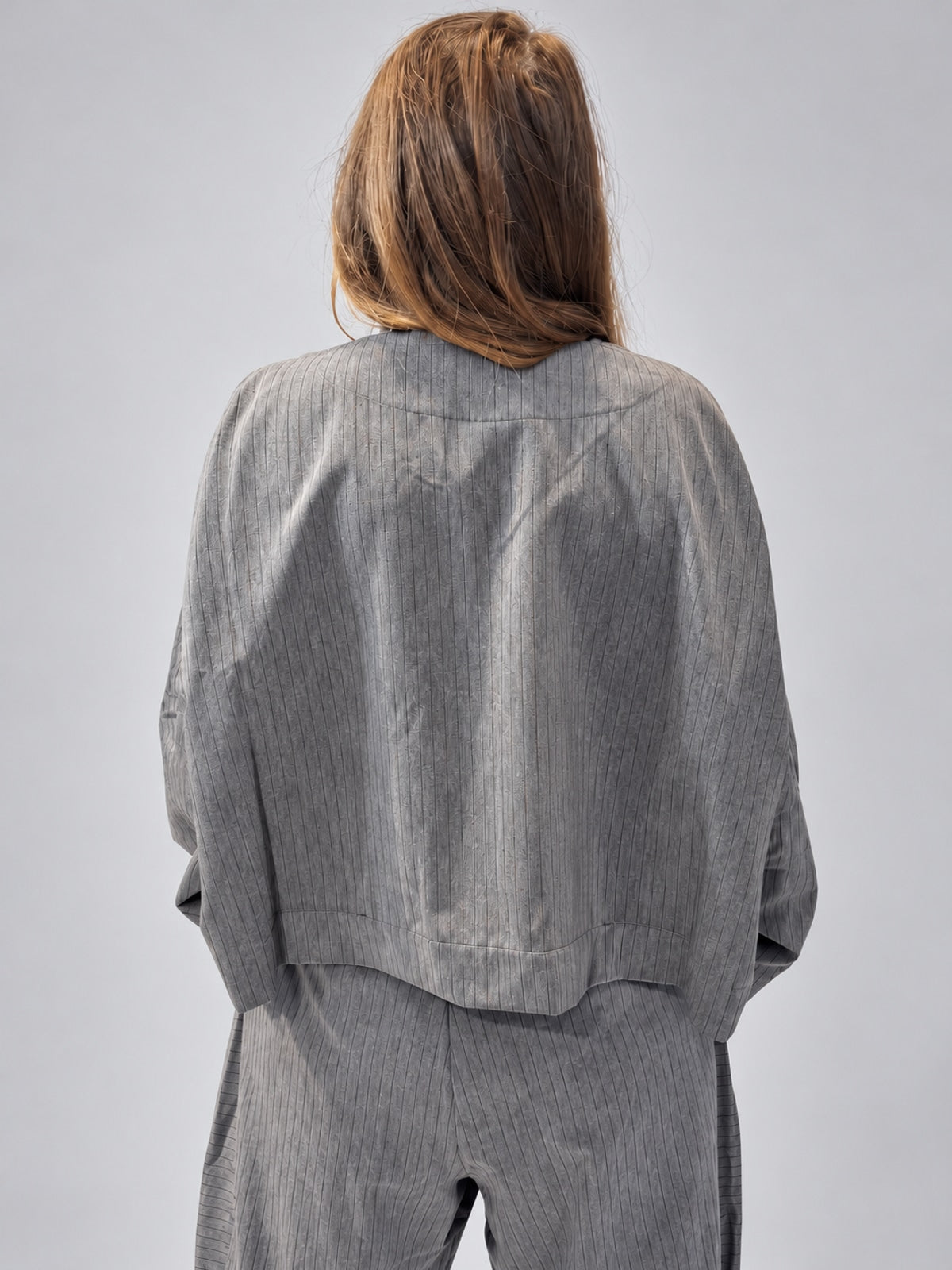 Igor Dobranic Petunia grey pinstriped jacket — back detail