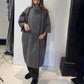 Front view of the Igor Dobranic Sorrel grey coat with its collar raised