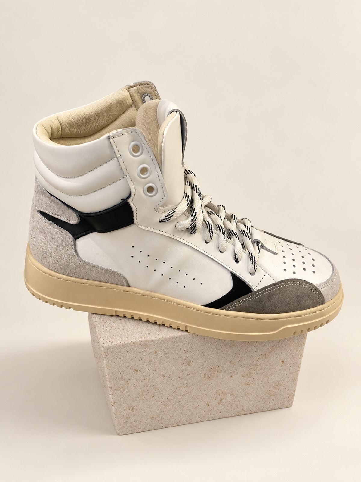 D Forest White and Grey High-Top Trainers — side profile