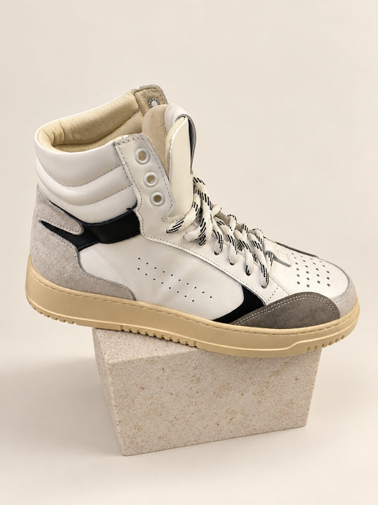 D Forest White and Grey High-Top Trainers — side profile