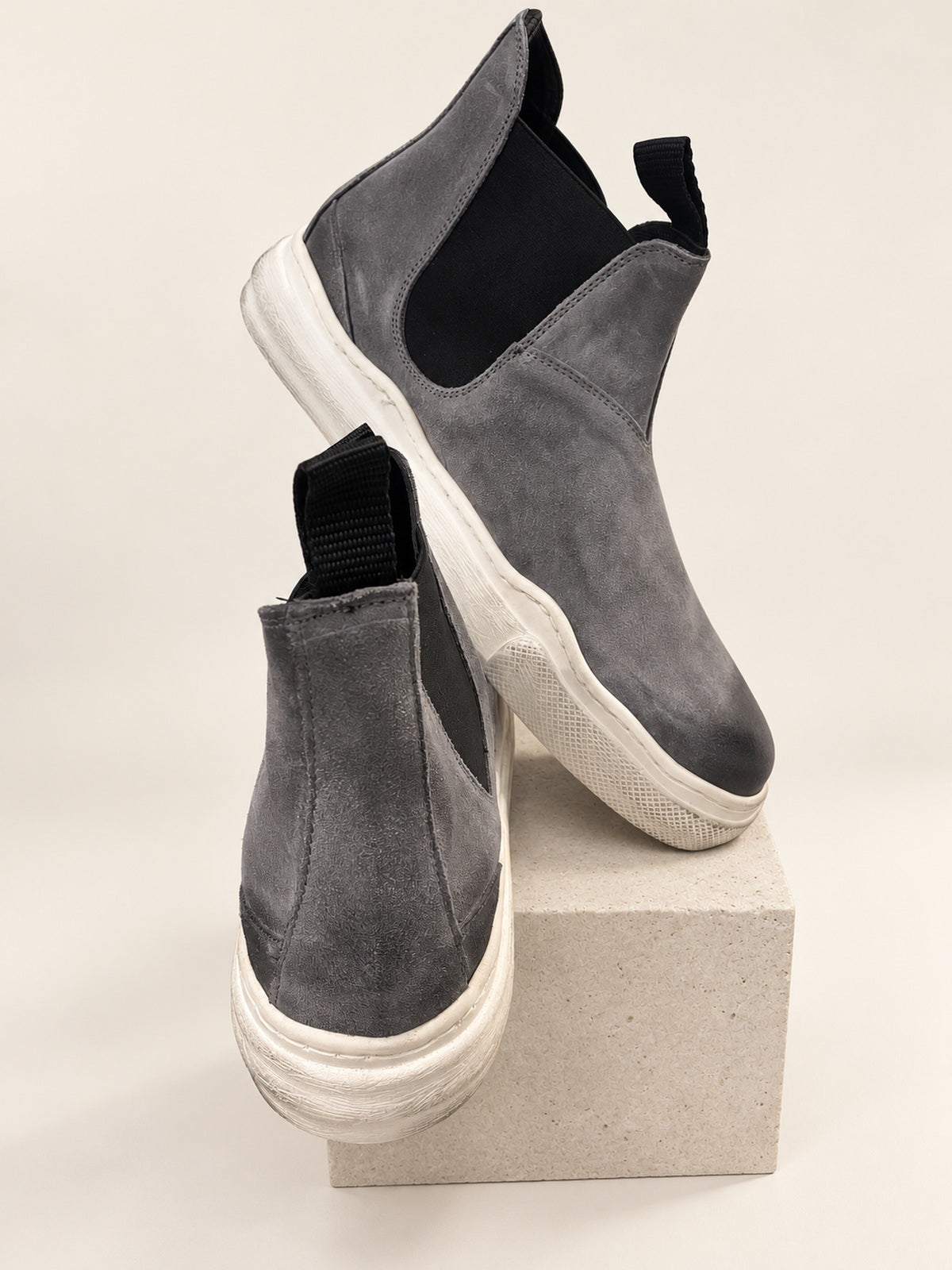 Tiger Suede Grey Pull-On Boots — back view