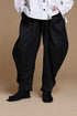 Black Kedem Sasson crinkle balloon trousers, close front view