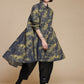 Kedem Sasson yellow-olive and charcoal printed linen shirt, front three-quarter view