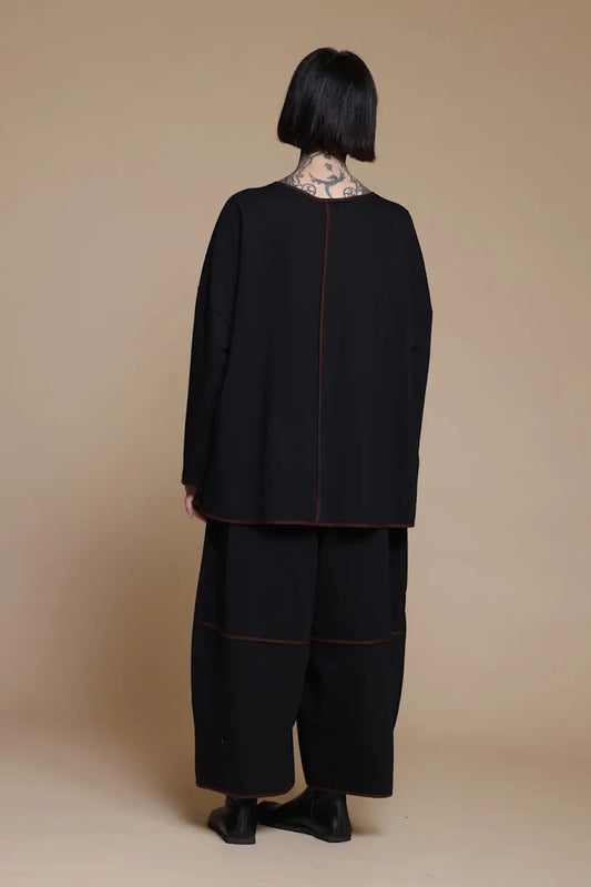 Black contrast-trim top, back view