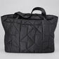 Kedziorek black and grey quilted tote, front view with geometric quilting