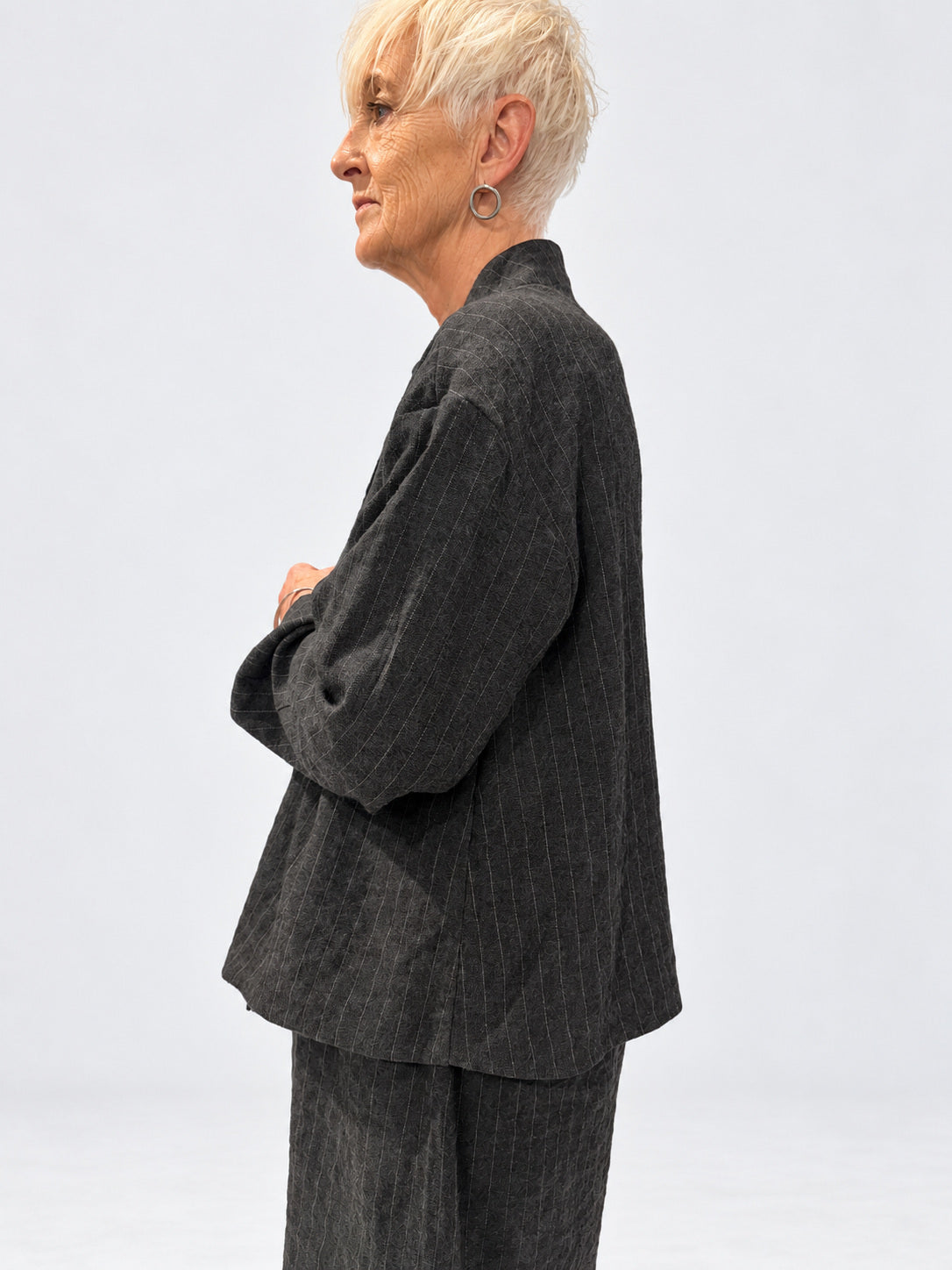 Kedziorek 5523k grey pinstripe jacket — side view