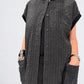 Kedziorek 5524 grey pinstripe long gilet — button and pocket detail view