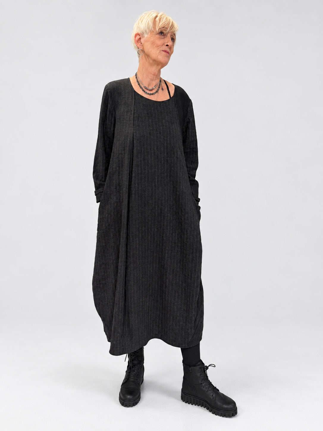 Kedziorek 5527 grey pinstripe cocoon dress — main view