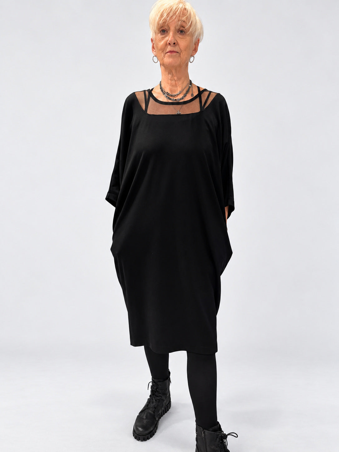 Kedziorek 5548 black dress with mesh neckline — main view