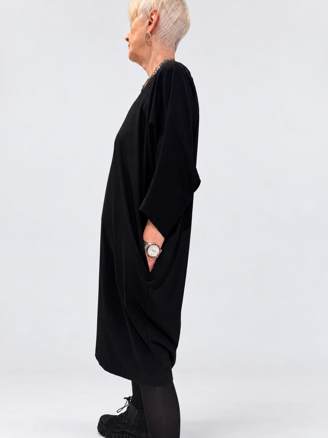 Kedziorek 5548 black dress with mesh neckline — side view