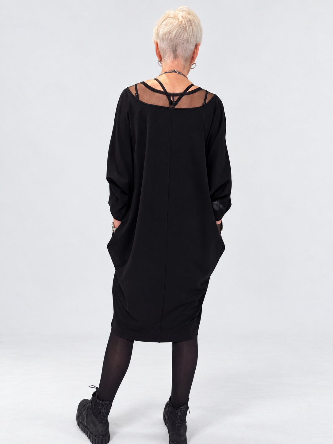 Kedziorek 5548 black dress with mesh neckline — back view