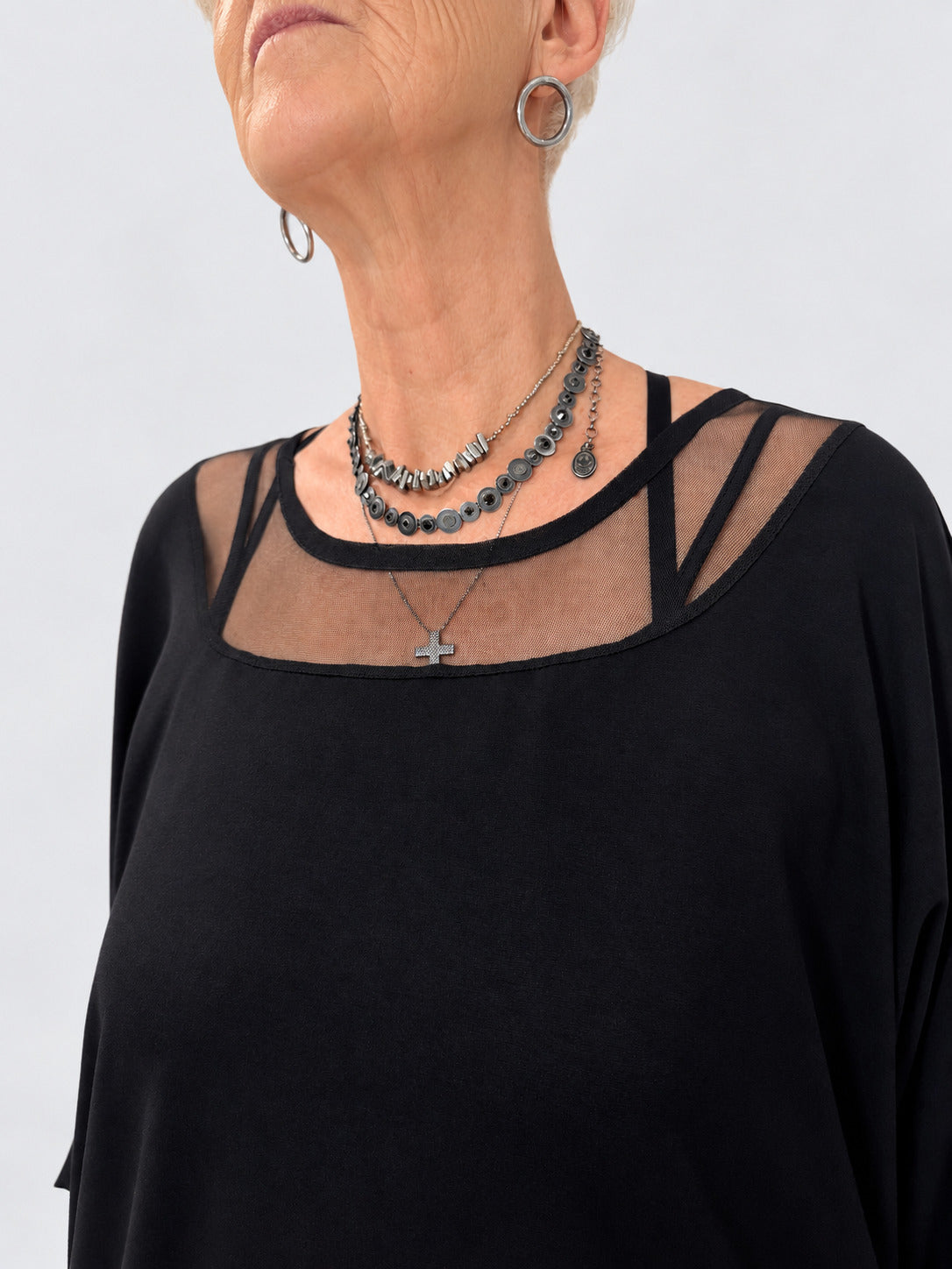 Kedziorek 5548 black dress with mesh neckline — neckline view