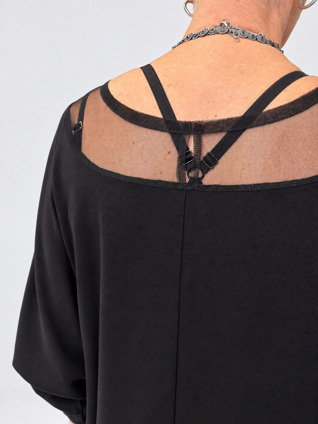 Kedziorek 5548 black dress with mesh neckline — back mesh detail view