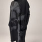 Kedziorek black tonal floral print dress with raised collar, relaxed sleeves and shaped hem, front view