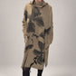 Kedziorek taupe floral print dress with raised collar, pockets and shaped hem, front view