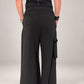 Kedziorek black wide-leg cotton cargo trousers, back view showing cropped hems