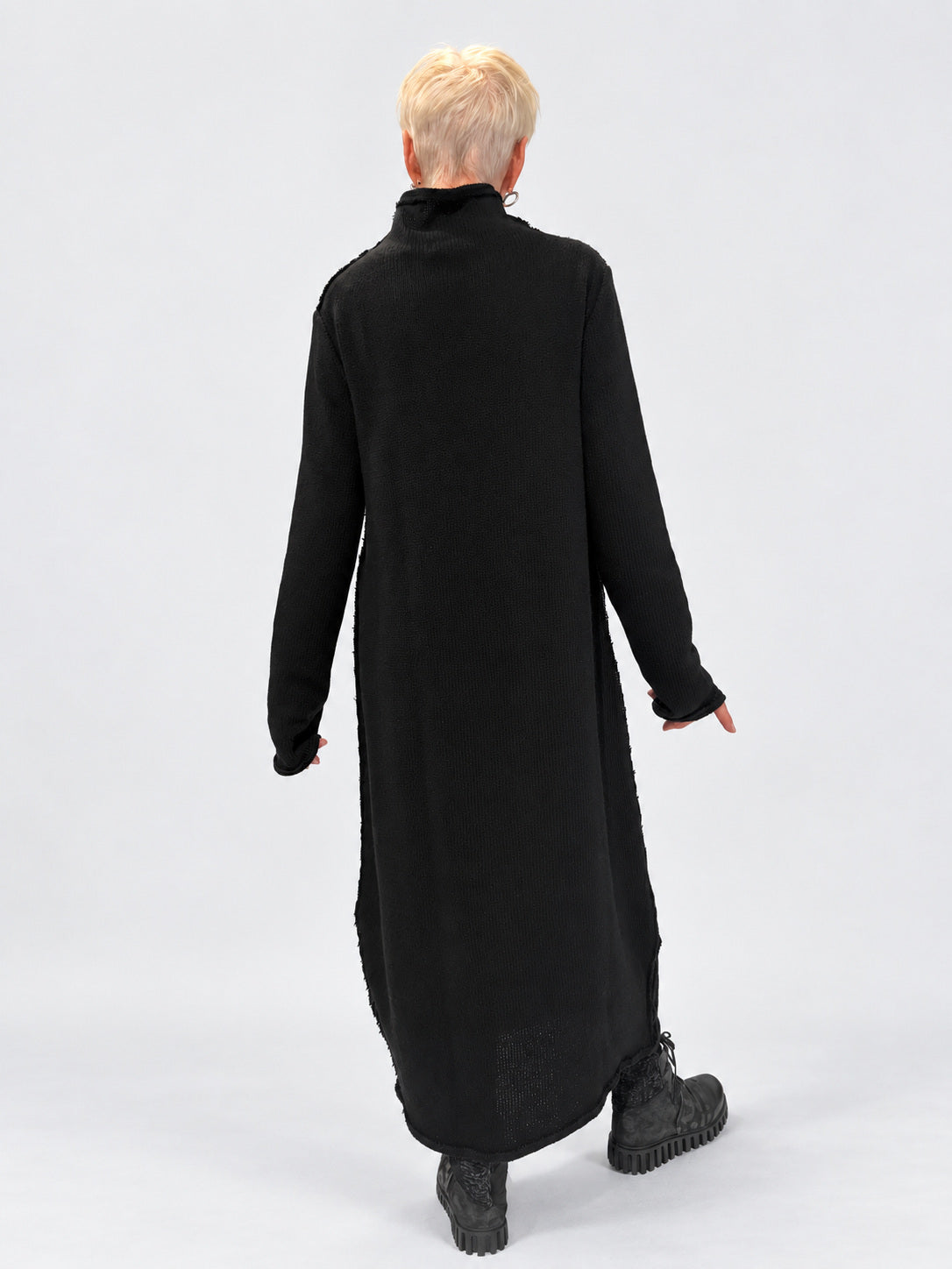 Kedziorek 5577 black long dress with raised neckline — back view