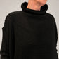 Kedziorek black merino wool top, close-up of raised neckline and textured knit