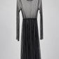 Kedziorek black sheer mesh dress, back view showing long sleeves and gathered skirt, style 5585