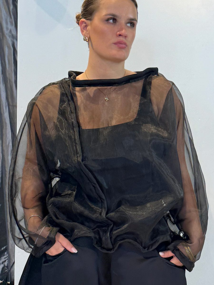 La Vaca Loca Marmoreo sheer top, back three-quarter view