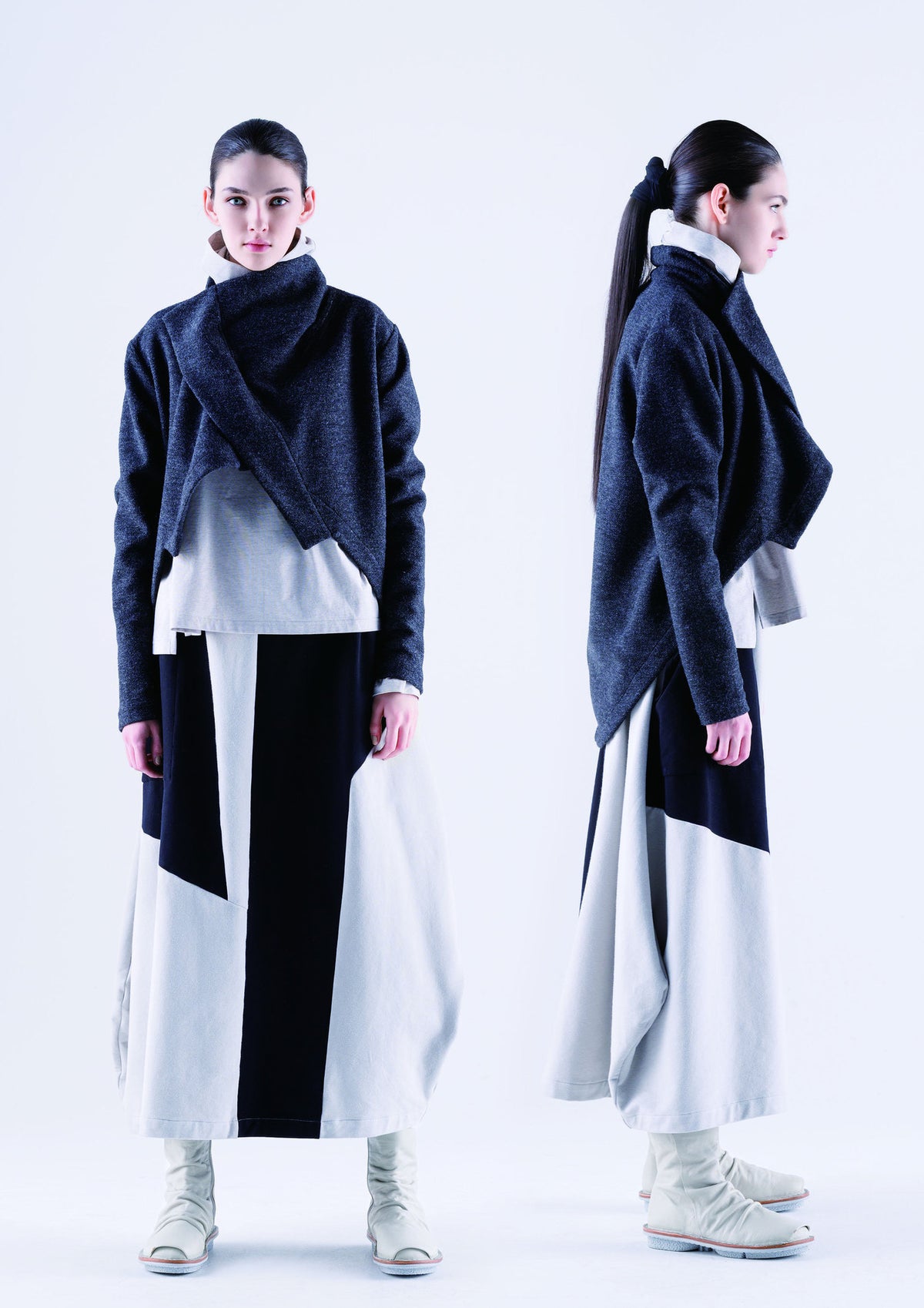 Moyuru 263679 colour-block cotton-blend skirt, styled lookbook view