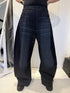PLU Bubble denim trousers in dark blue, front view