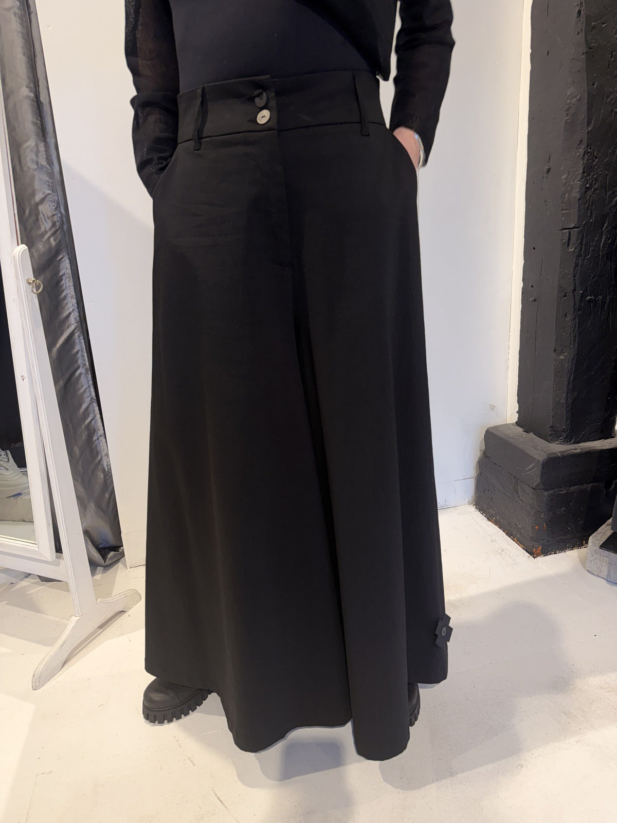 PLU Split Skirt wide-leg trousers in black, front view