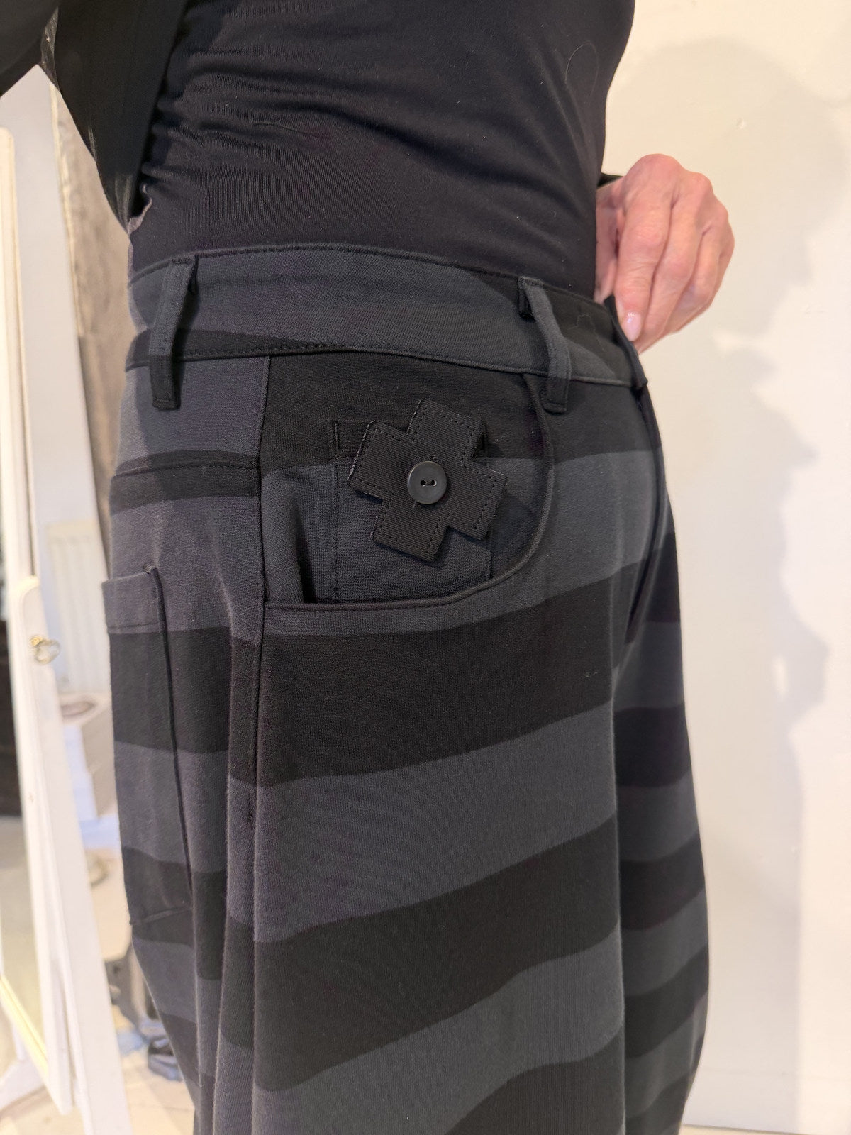 PLU Sweat Balloon trousers in stripe, back pocket detail