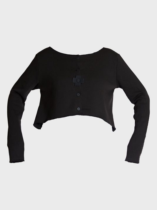 PLU Neocrop Cropped Sweat Cardigan in black, garment cut-out