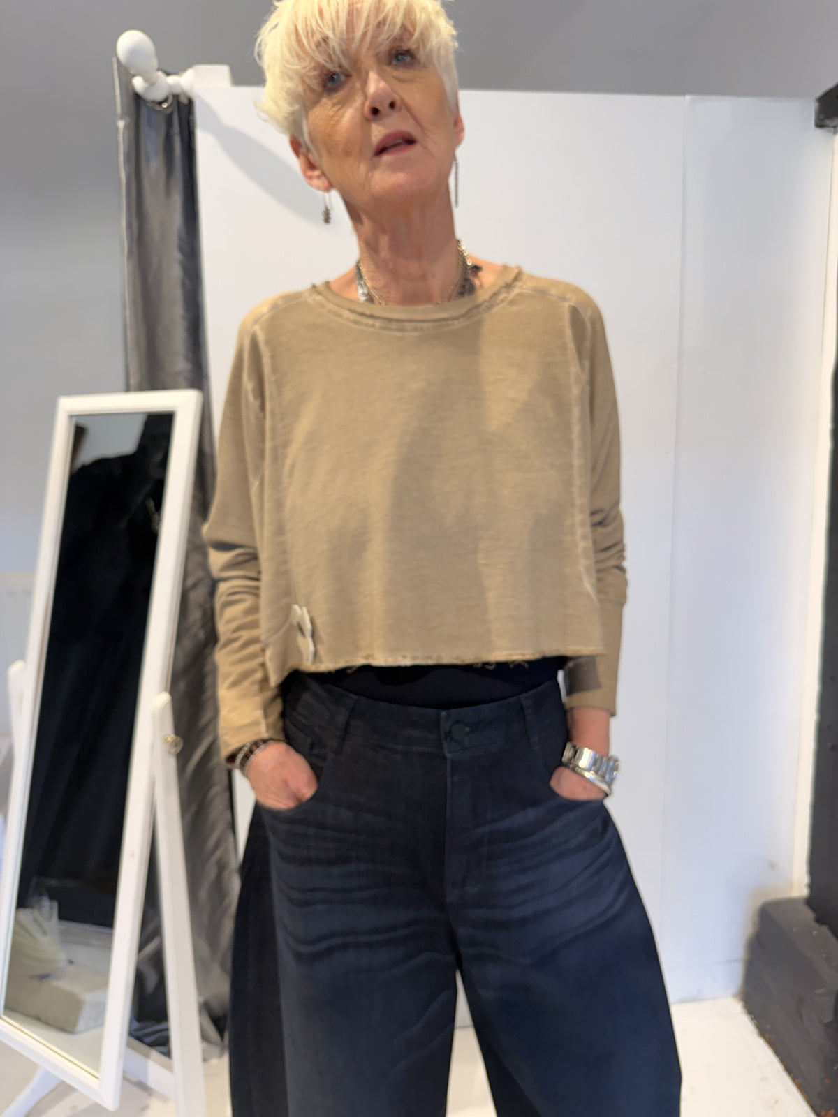 PLU Short Short sweatshirt in desert, front view