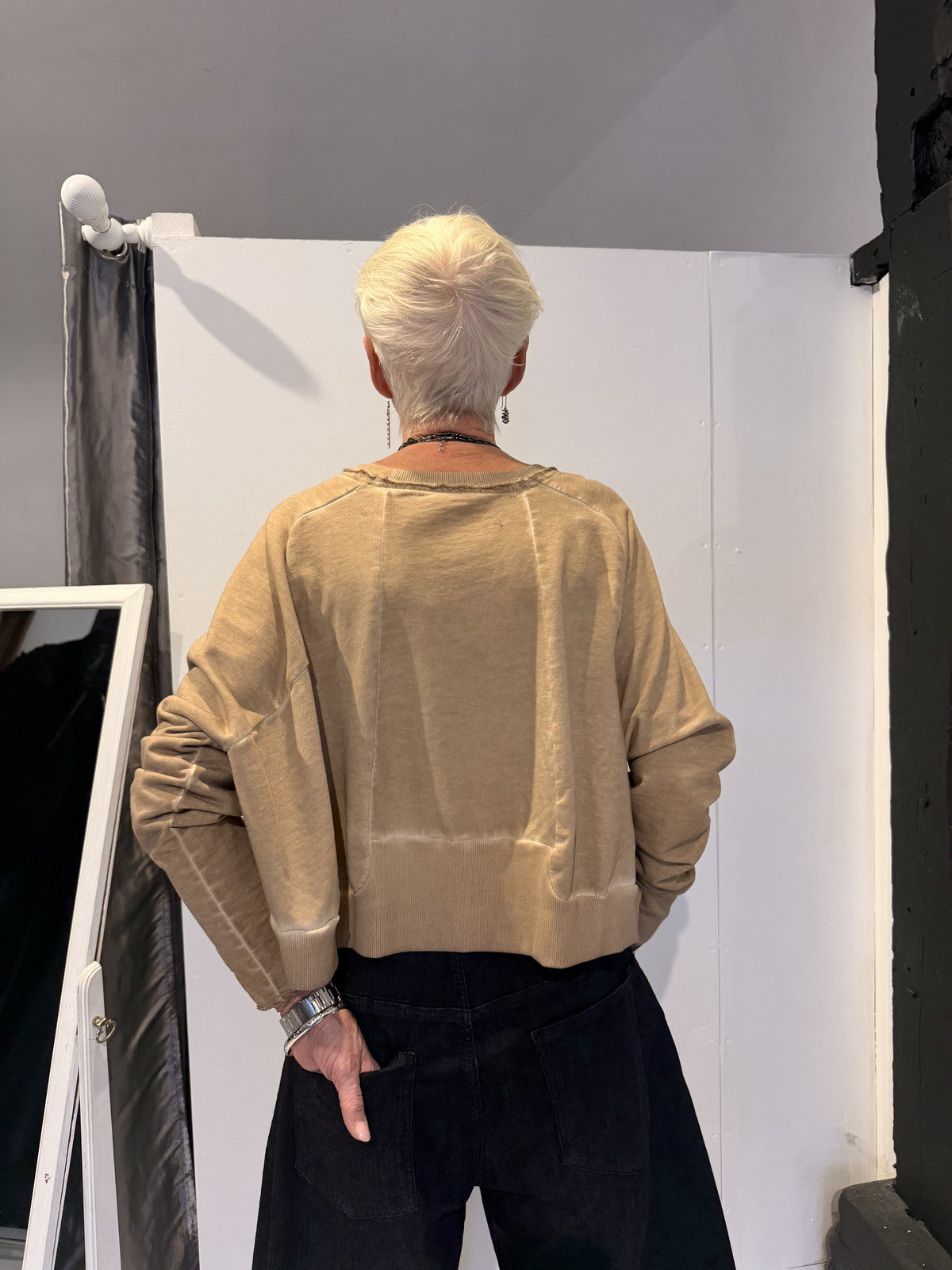 PLU Short Short sweatshirt in desert, back view