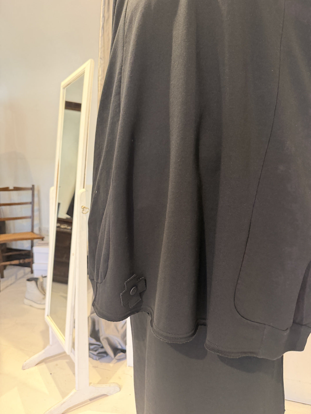 PLU Long sweat tunic in black, hem detail