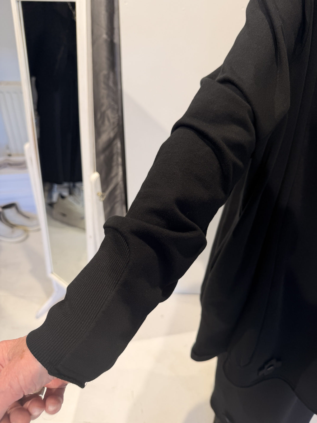PLU Long sweat tunic in black, cuff detail