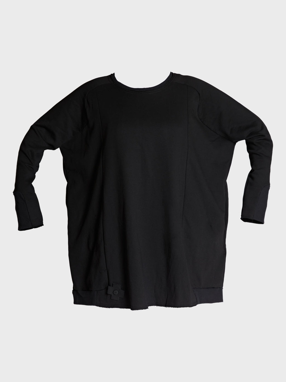PLU Long Cotton Sweat Tunic in black, garment cut-out