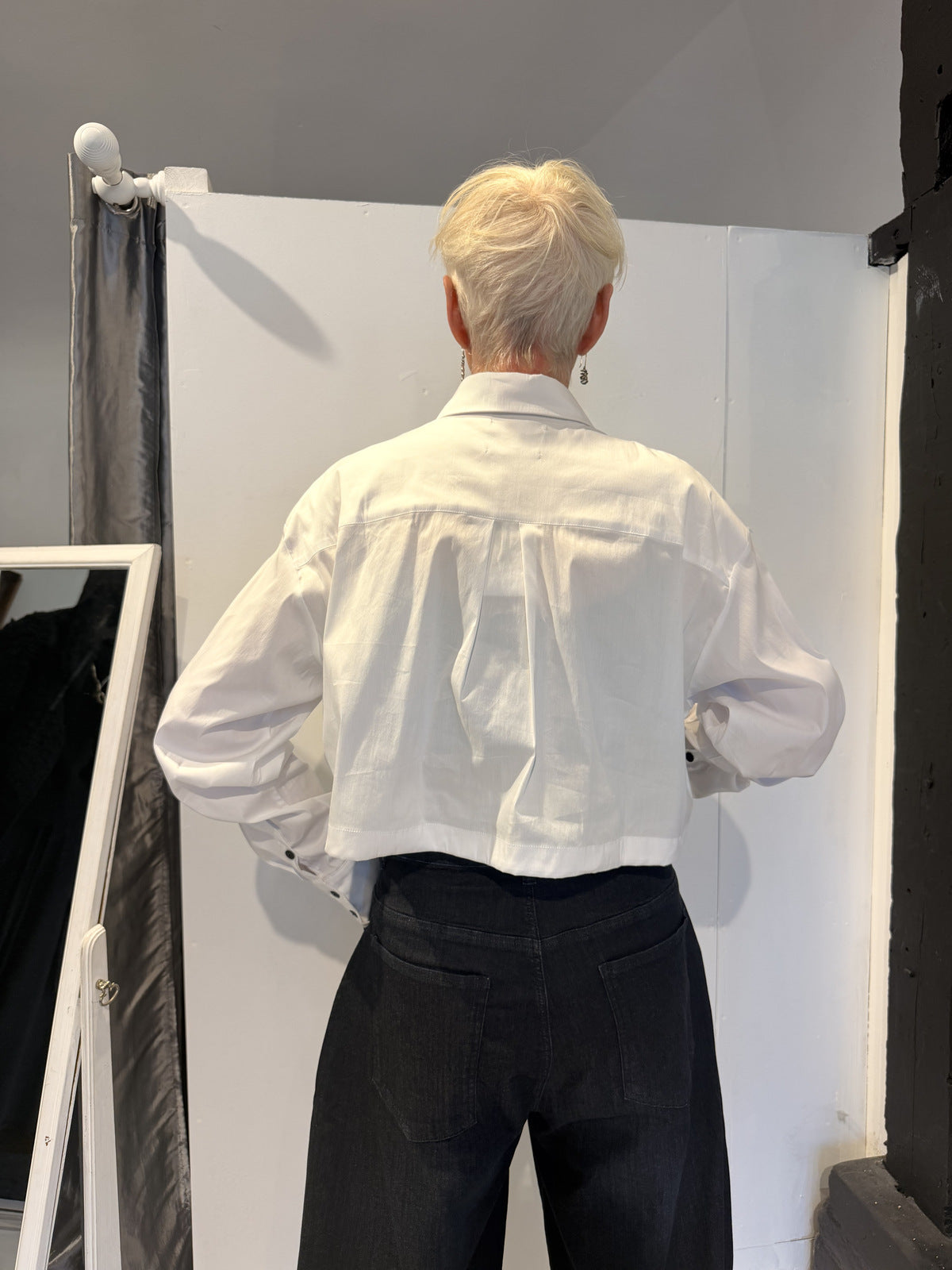 PLU Boxed Breeze shirt in white, back view