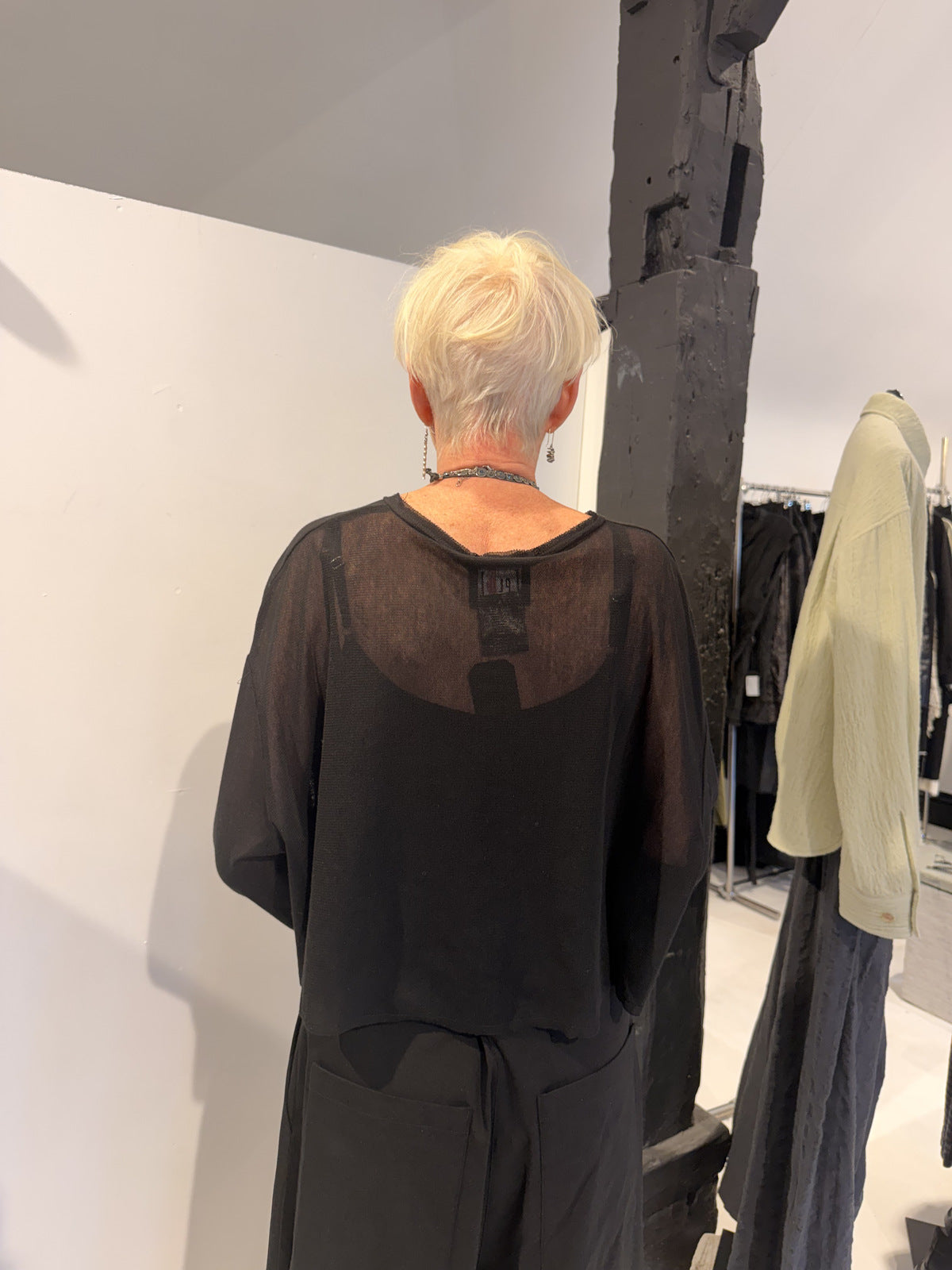 PLU Snuggle mesh cardigan in black, back view