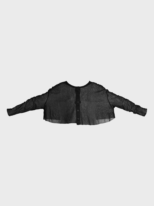 PLU Snuggle Cotton Mesh Cardigan in black, garment cut-out
