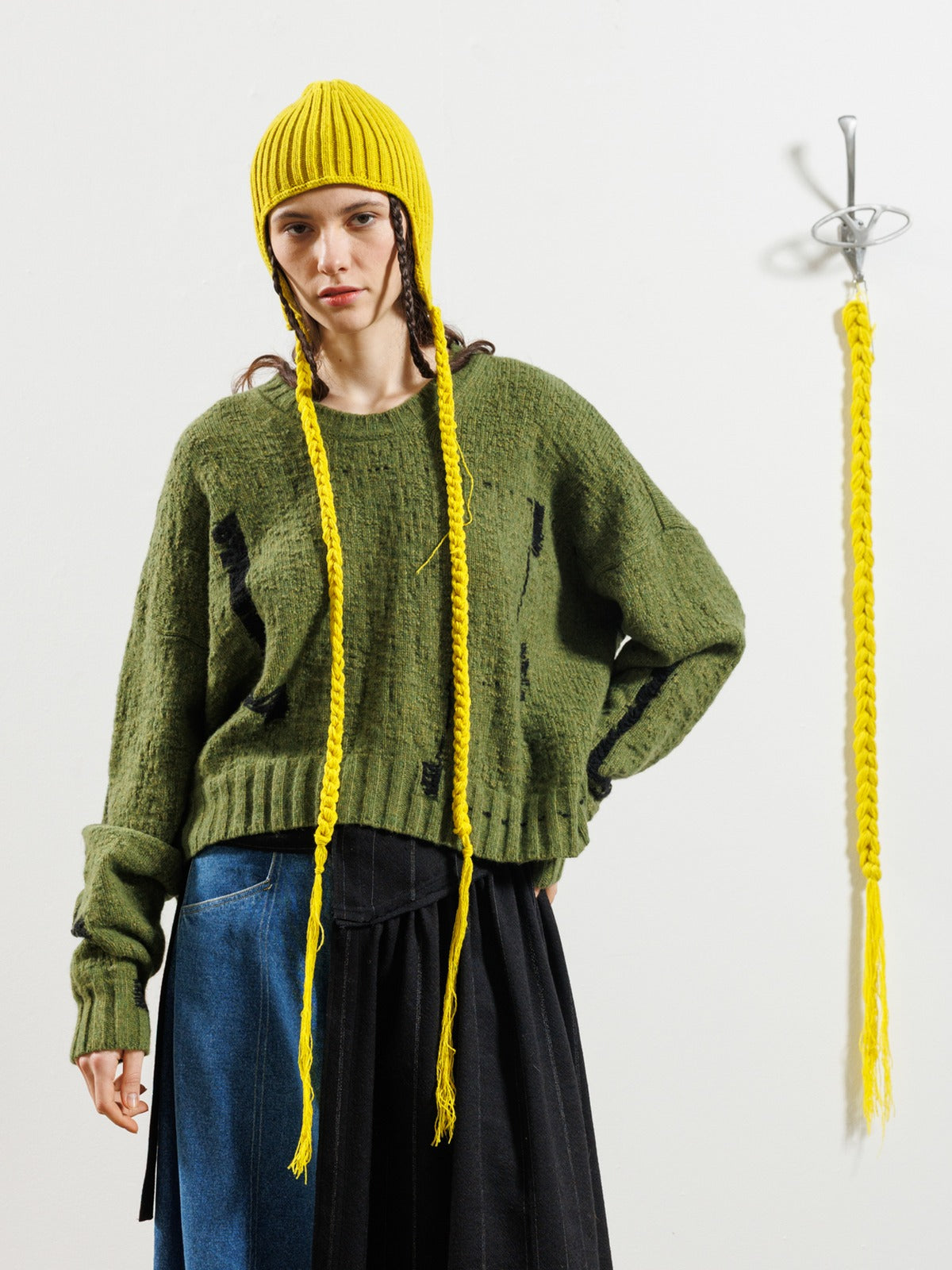 Serienumerica 5200 merino and mohair jacquard pullover in Herb – front garment