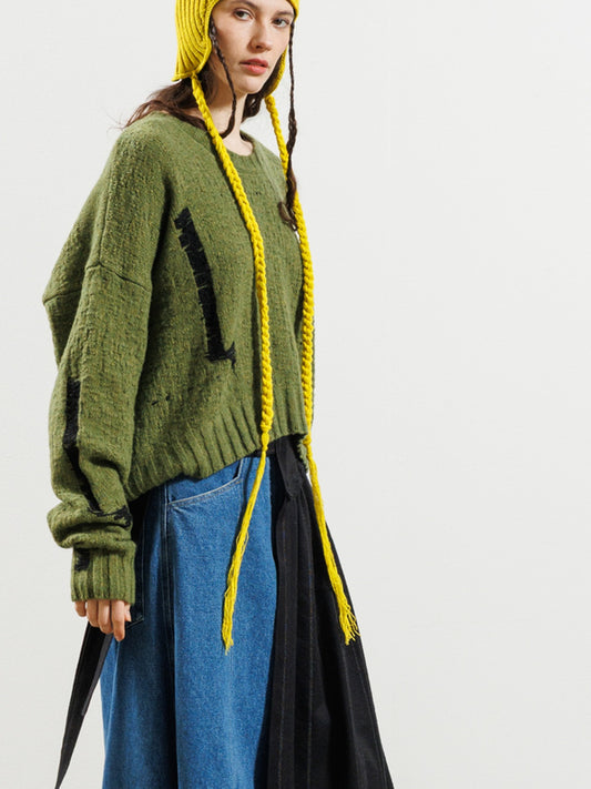 Serienumerica 5200 merino and mohair jacquard pullover in Herb – side and sleeve