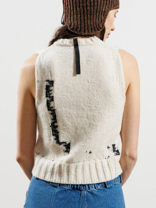 Serienumerica 5201 merino and mohair jacquard gilet in Natural – back garment