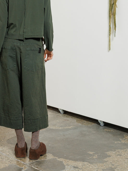 Serienumerica 831 wide-leg denim trousers in Forest – back trousers