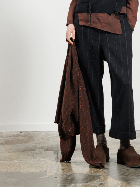 Serienumerica 854 elasticated-waist wool pinstripe trousers in Black – leg shape and hem