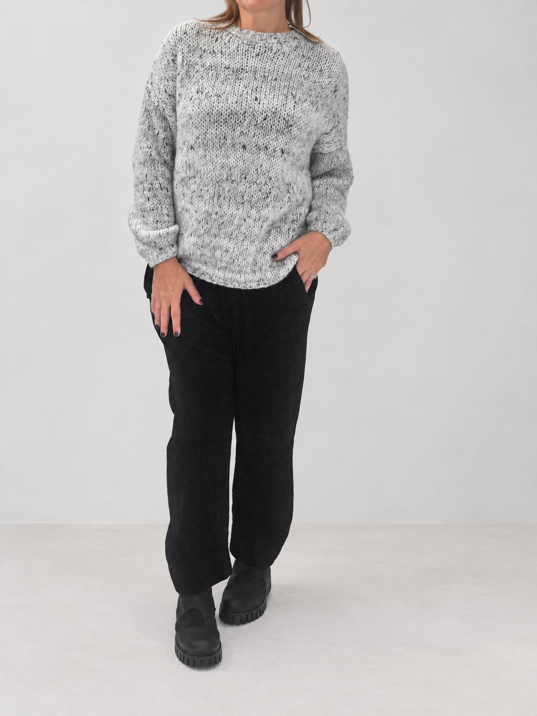 Transit light grey alpaca-blend jumper – full-length outfit view
