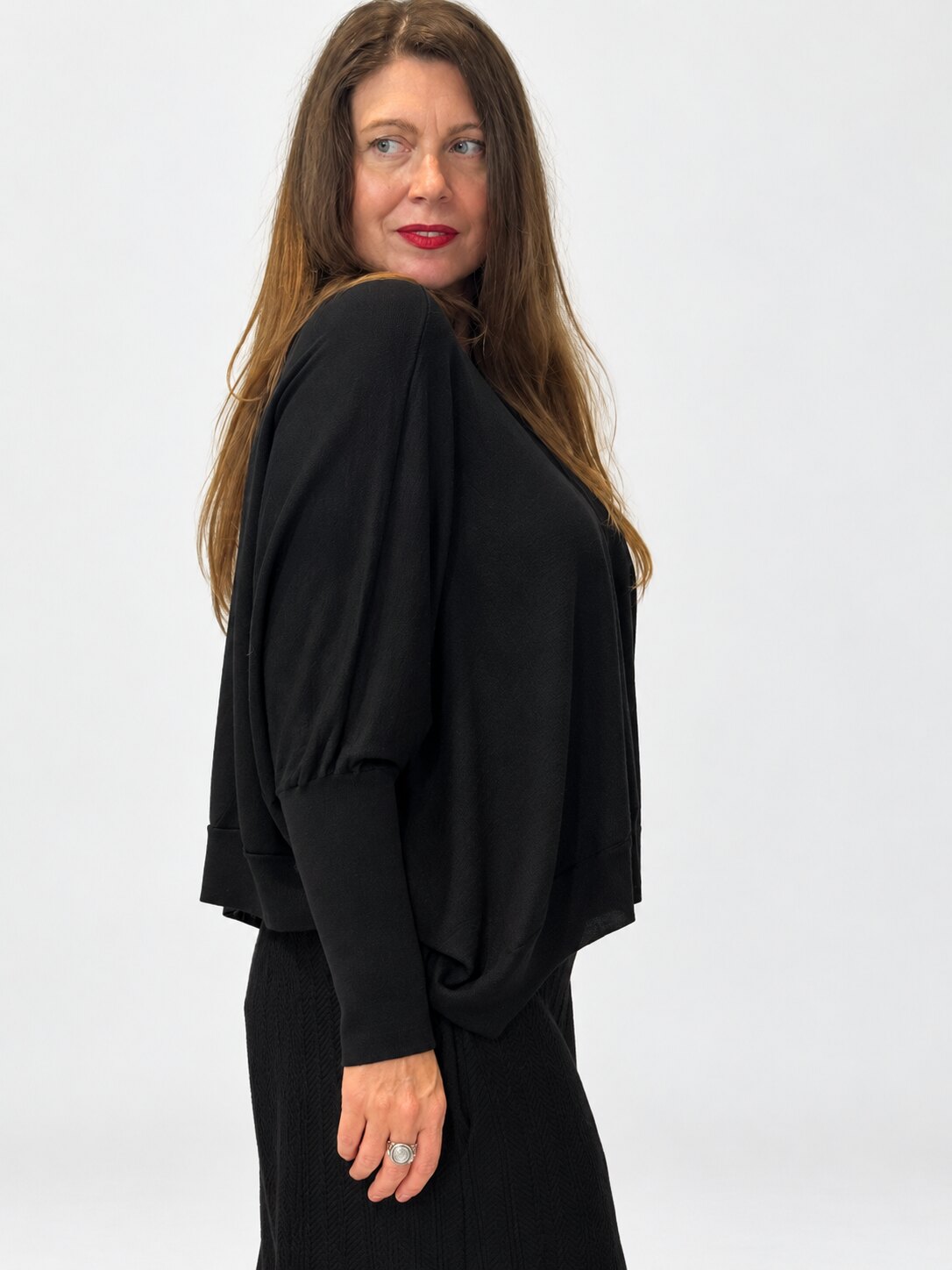 Transit black draped virgin-wool jumper – side view