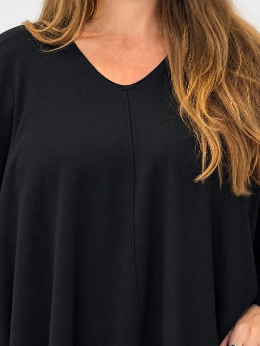 Transit black draped virgin-wool jumper – V-neck and centre-seam detail