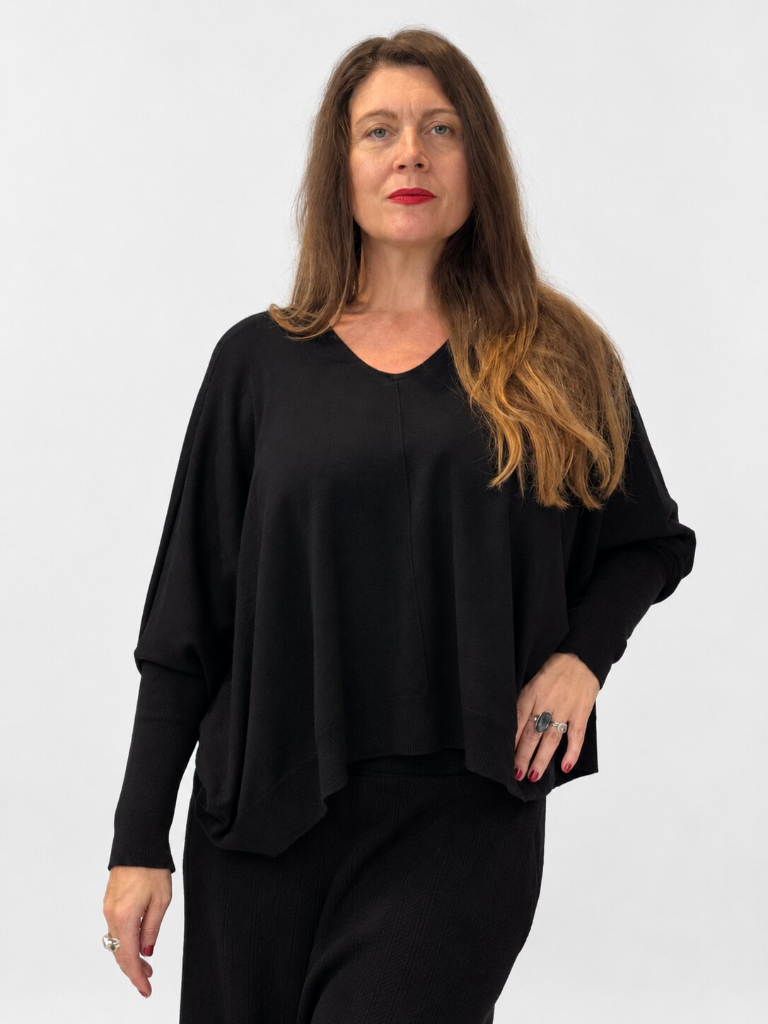 Transit black draped virgin-wool jumper – front view