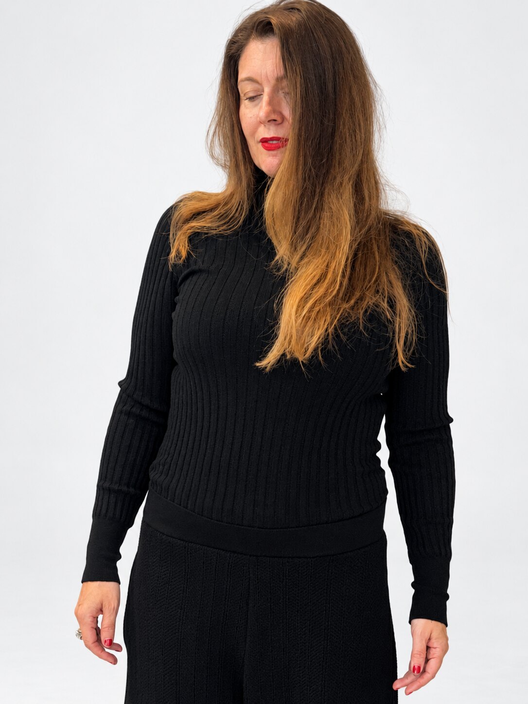 Transit black ribbed virgin-wool roll-neck top – upper front view