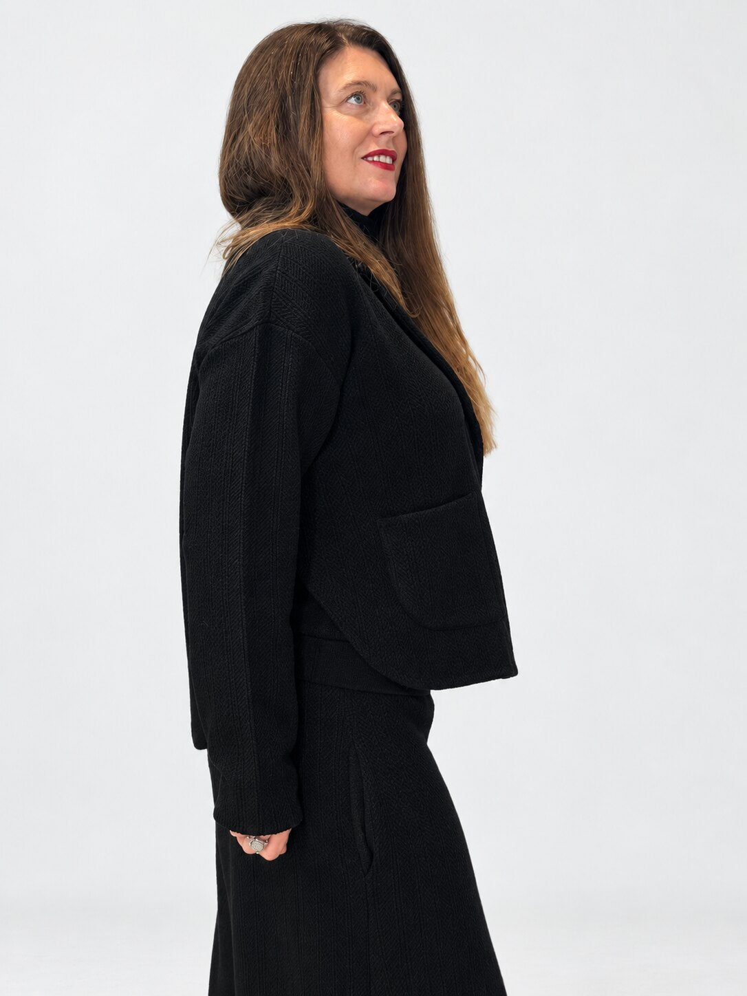 Transit black textured virgin-wool jacket – side view