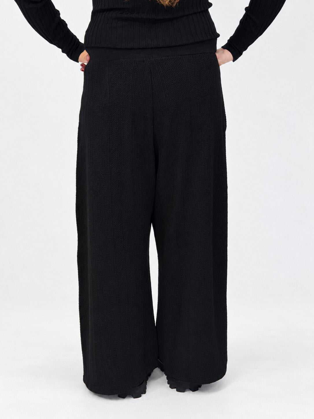 Transit black textured virgin-wool wide-leg trousers – full front view
