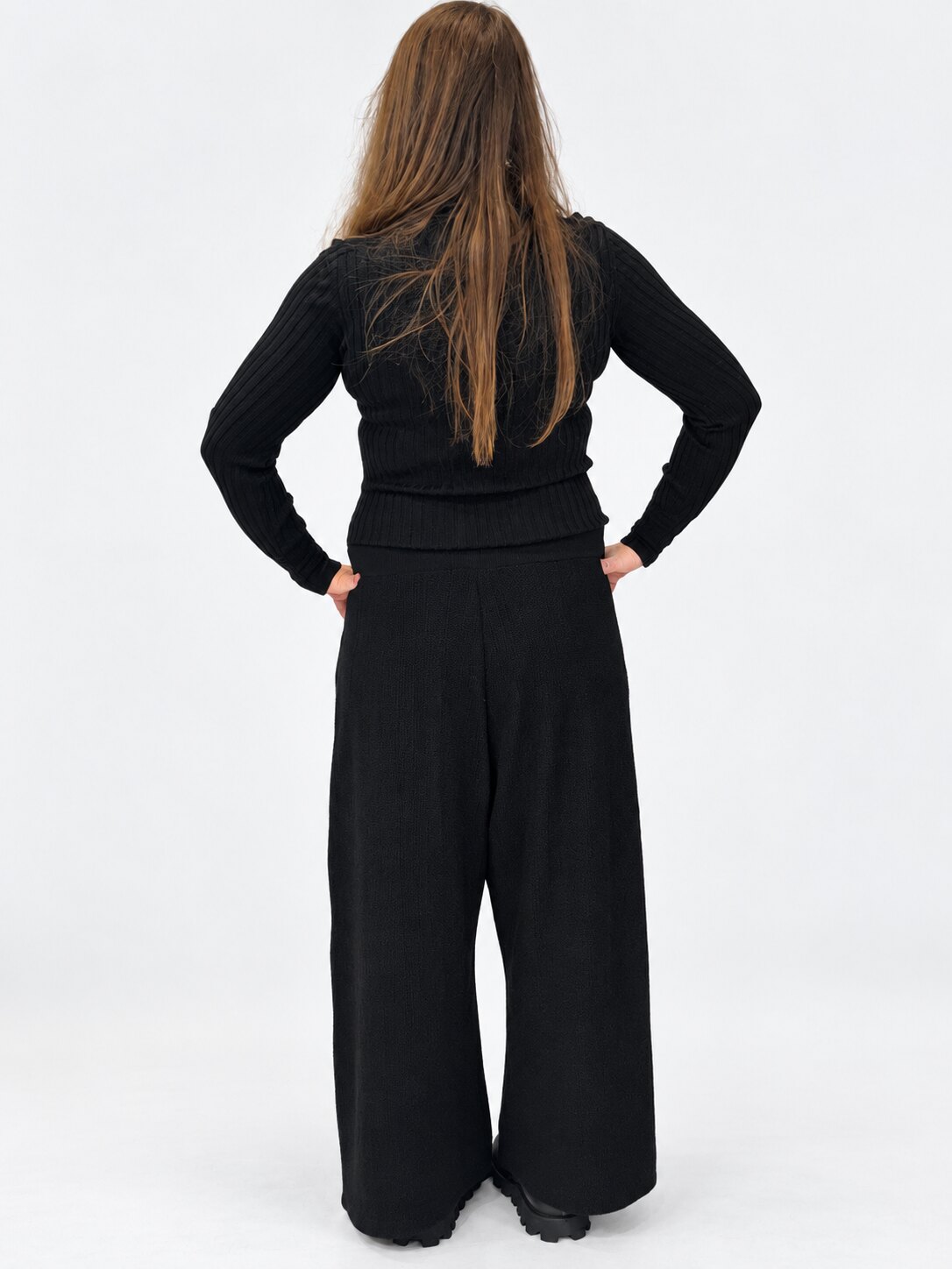 Transit black textured virgin-wool wide-leg trousers – full back view